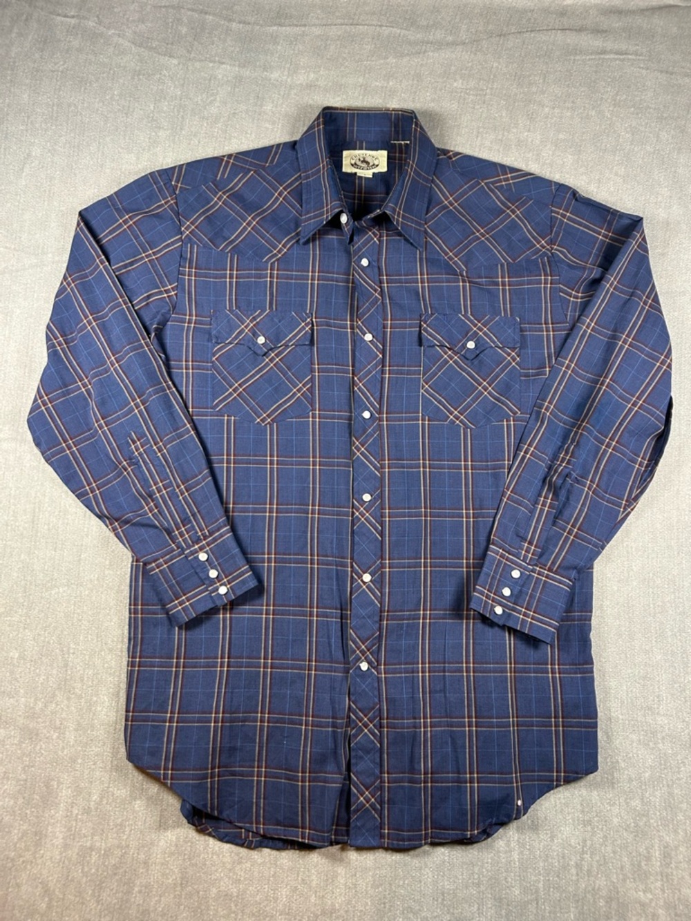 Cheyenne Outfitters Men's Navy Plaid Long-Sleeve Button-Down Shirt Size Large